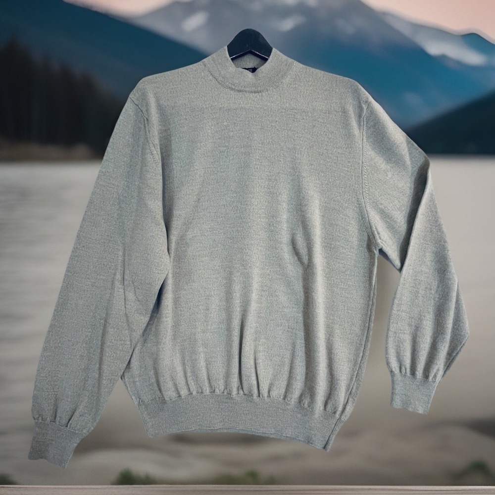 Raffi Sweater‎ Mens Medium Beige Mock Neck Merino Wool Knit Pullover Italy